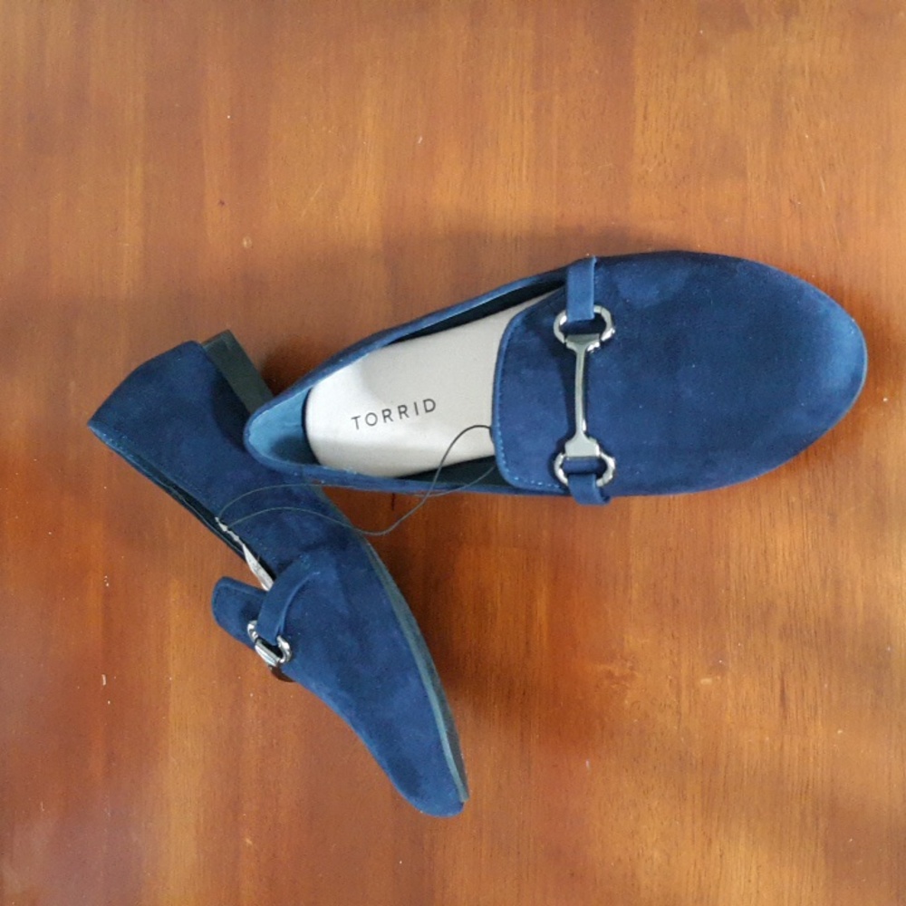 Torrid Navy Blue Faux Suede Horsebit Loafers Normcore Flats NWT sz 7.5W